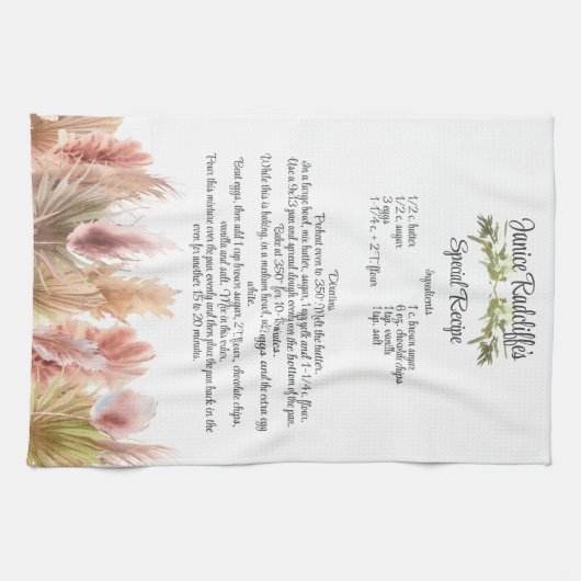 Keepake Recipe Geschenk Elegante Boho Pampas Grass Geschirrtuch (Horizontal)