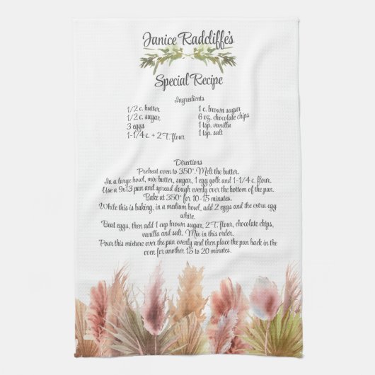 Keepake Recipe Geschenk Elegante Boho Pampas Grass Geschirrtuch (Vertikal)