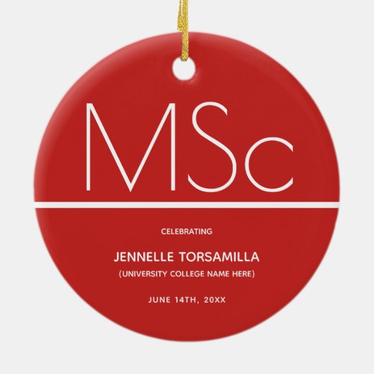 Keepake Red MSc Grad Abschluss Keramik Ornament (Hinten)