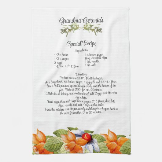 Keepake Rezept Geschenk Wasserfarbe Blume hell Geschirrtuch (Vertikal)