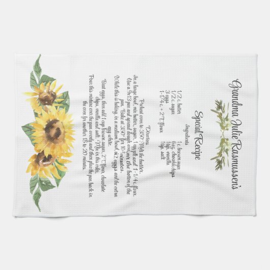 Keepake Rezept Vorlage Wasserfarben Sonnenblumenge Geschirrtuch (Horizontal)