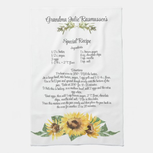 Keepake Rezept Vorlage Wasserfarben Sonnenblumenge Geschirrtuch (Vertikal)