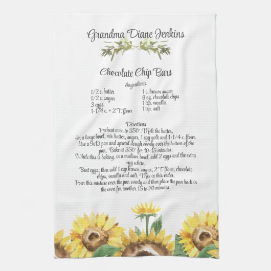 Keepake Rezept Vorlage Wasserfarben Sonnenblumenge Geschirrtuch (Vertikal)