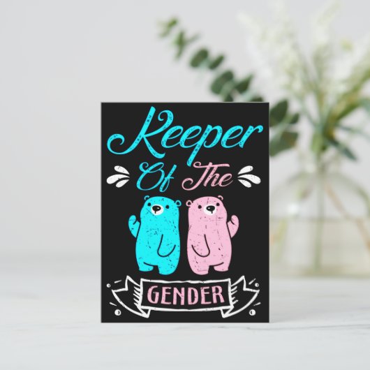 Keeper of the Gender Pink and Blue Teddy Bear Postkarte (Stehend Vorderseite)