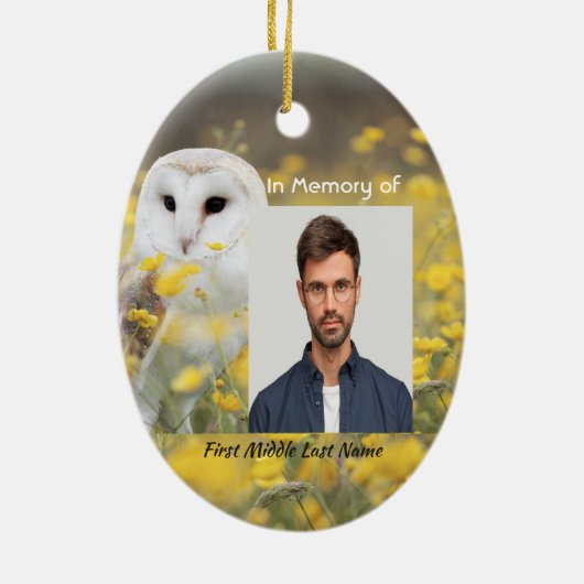 Keepsake Memorial Photo Barn Owl Bird Keramik Ornament (Hinten)