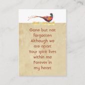 Keepsake Memorial Photo Invite Pheasant Bird Art Visitenkarte (Rückseite)