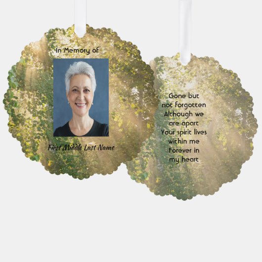 Keepsake Memorial Sunshine Golden Forest Ornament Karte (Vorderseite/Rückseite)