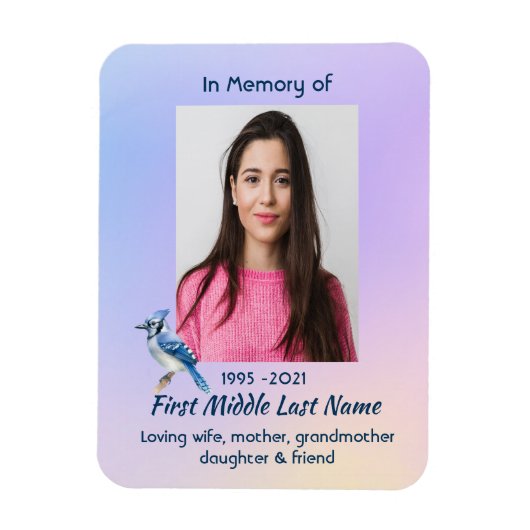 Keepsake Memorial Watercolor Bluejay Garden Magnet (Vertikal)