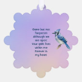 Keepsake Memorial Watercolor Bluejay Garden Ornament Karte (Rückseite)
