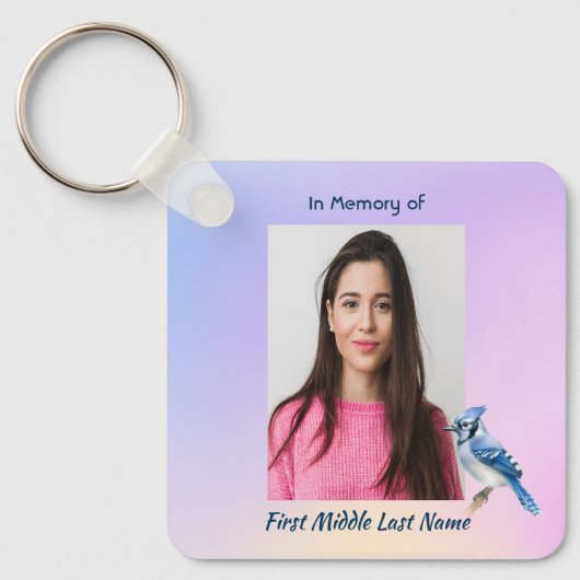 Keepsake Memorial Watercolor Bluejay Garden Schlüsselanhänger (Vorderseite)