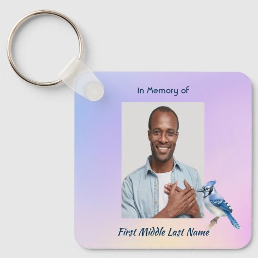 Keepsake Memorial Watercolor Bluejay Garden Schlüsselanhänger (Vorderseite)