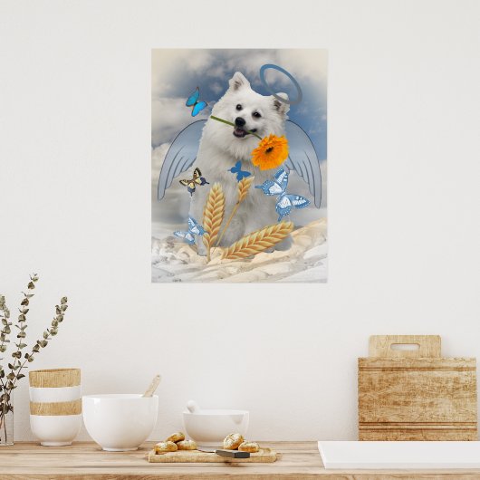 Keeshond Angel steht für Schmetterlingskunst Poster (Küche)