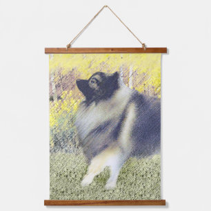Keeshond Aspen Malerei - Süße Original-Hunde-Kunst Wandteppich Mit Holzrahmen
