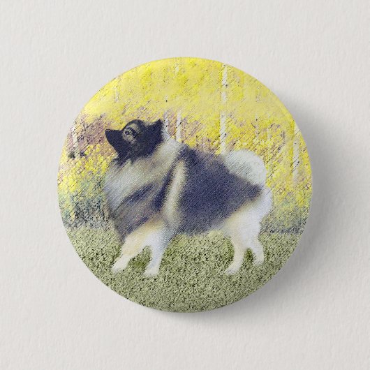 Keeshond Aspen Painting - Niedliche Originalkunst Button (Vorderseite)