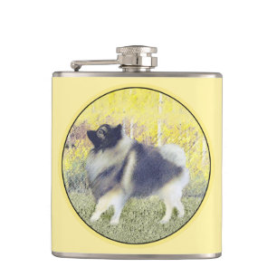 Keeshond Aspen Painting - Niedliche Originalkunst Flachmann