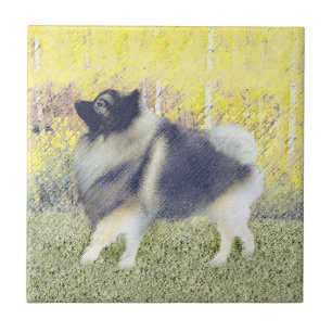 Keeshond Aspen Painting - Niedliche Originalkunst Fliese