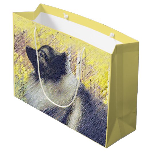 Keeshond Aspen Painting - Niedliche Originalkunst Große Geschenktüte (Rückseite Schrägansicht)