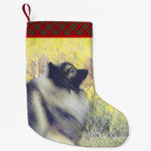 Keeshond Aspen Painting - Niedliche Originalkunst Kleiner Weihnachtsstrumpf (Vorderseite)