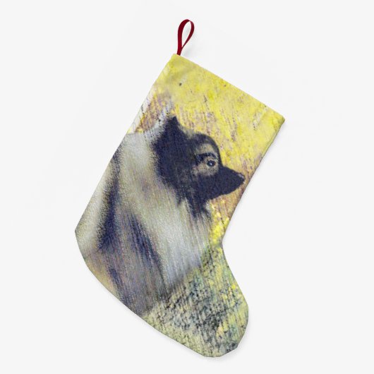 Keeshond Aspen Painting - Niedliche Originalkunst Kleiner Weihnachtsstrumpf (Vorderansicht (hängend))