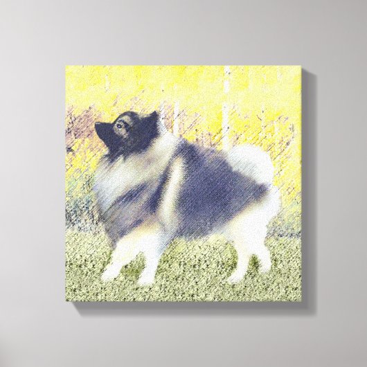 Keeshond Aspen Painting - Niedliche Originalkunst Leinwanddruck (Vorderseite)