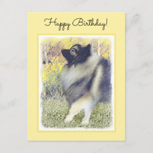 Keeshond Aspen Painting - Niedliche Originalkunst Postkarte
