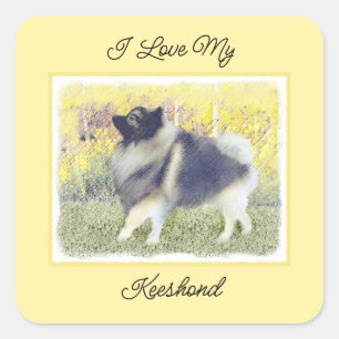 Keeshond Aspen Painting - Niedliche Originalkunst Quadratischer Aufkleber