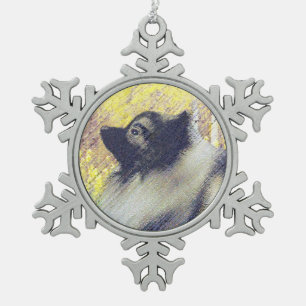 Keeshond Aspen Painting - Niedliche Originalkunst Schneeflocken Zinn-Ornament