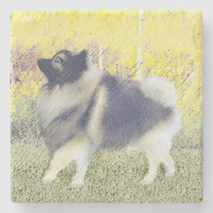 Keeshond Aspen Painting - Niedliche Originalkunst Steinuntersetzer
