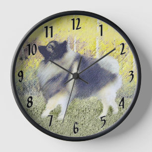 Keeshond Aspen Painting - Niedliche Originalkunst Uhr