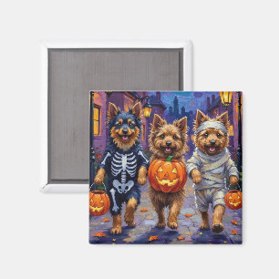 Keeshond beim Süßigkeitenbetteln in Halloween-Kost Magnet