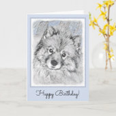 Keeshond Beth Malerei - Niedliche Original Hundeku Karte (Gelbe Blume)