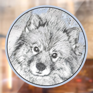Keeshond Beth Malerei - Süße originelle Hundekunst Fensteraufkleber
