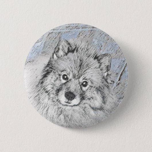 Keeshond Beth Painting - Niedliche Originalkunst d Button (Vorderseite)