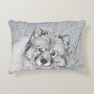 Keeshond Beth Painting - Niedliche Originalkunst d Dekokissen
