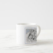 Keeshond Beth Painting - Niedliche Originalkunst d Espressotasse (Vorderseite Rechts)