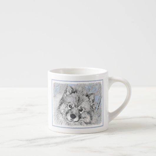 Keeshond Beth Painting - Niedliche Originalkunst d Espressotasse (Rechts)