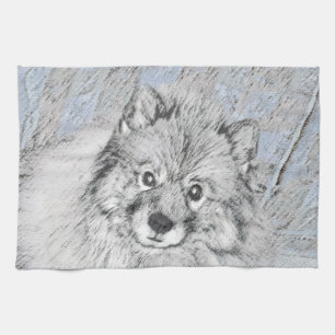 Keeshond Beth Painting - Niedliche Originalkunst d Geschirrtuch