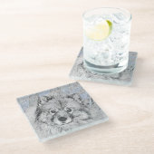 Keeshond Beth Painting - Niedliche Originalkunst d Glasuntersetzer (Schrägansicht)