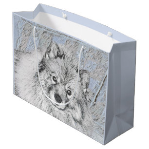 Keeshond Beth Painting - Niedliche Originalkunst d Große Geschenktüte