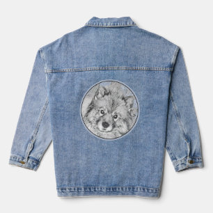 Keeshond Beth Painting - Niedliche Originalkunst d Jeansjacke