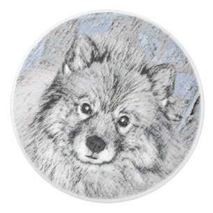 Keeshond Beth Painting - Niedliche Originalkunst d Keramikknauf