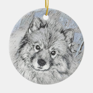 Keeshond Beth Painting - Niedliche Originalkunst d Keramikornament
