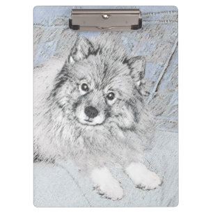 Keeshond Beth Painting - Niedliche Originalkunst d Klemmbrett