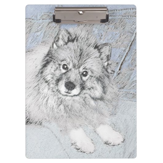 Keeshond Beth Painting - Niedliche Originalkunst d Klemmbrett (Vorderseite)