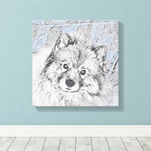Keeshond Beth Painting - Niedliche Originalkunst d Leinwanddruck (Insitu (Holzboden))