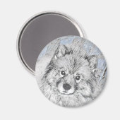Keeshond Beth Painting - Niedliche Originalkunst d Magnet (Vorderseite/Rückseite)