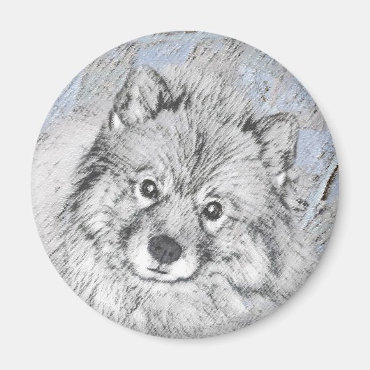 Keeshond Beth Painting - Niedliche Originalkunst d Magnet (Vorne)