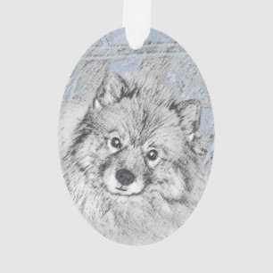 Keeshond Beth Painting - Niedliche Originalkunst d Ornament