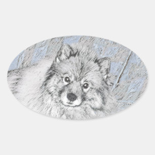Keeshond Beth Painting - Niedliche Originalkunst d Ovaler Aufkleber