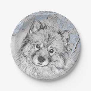 Keeshond Beth Painting - Niedliche Originalkunst d Pappteller